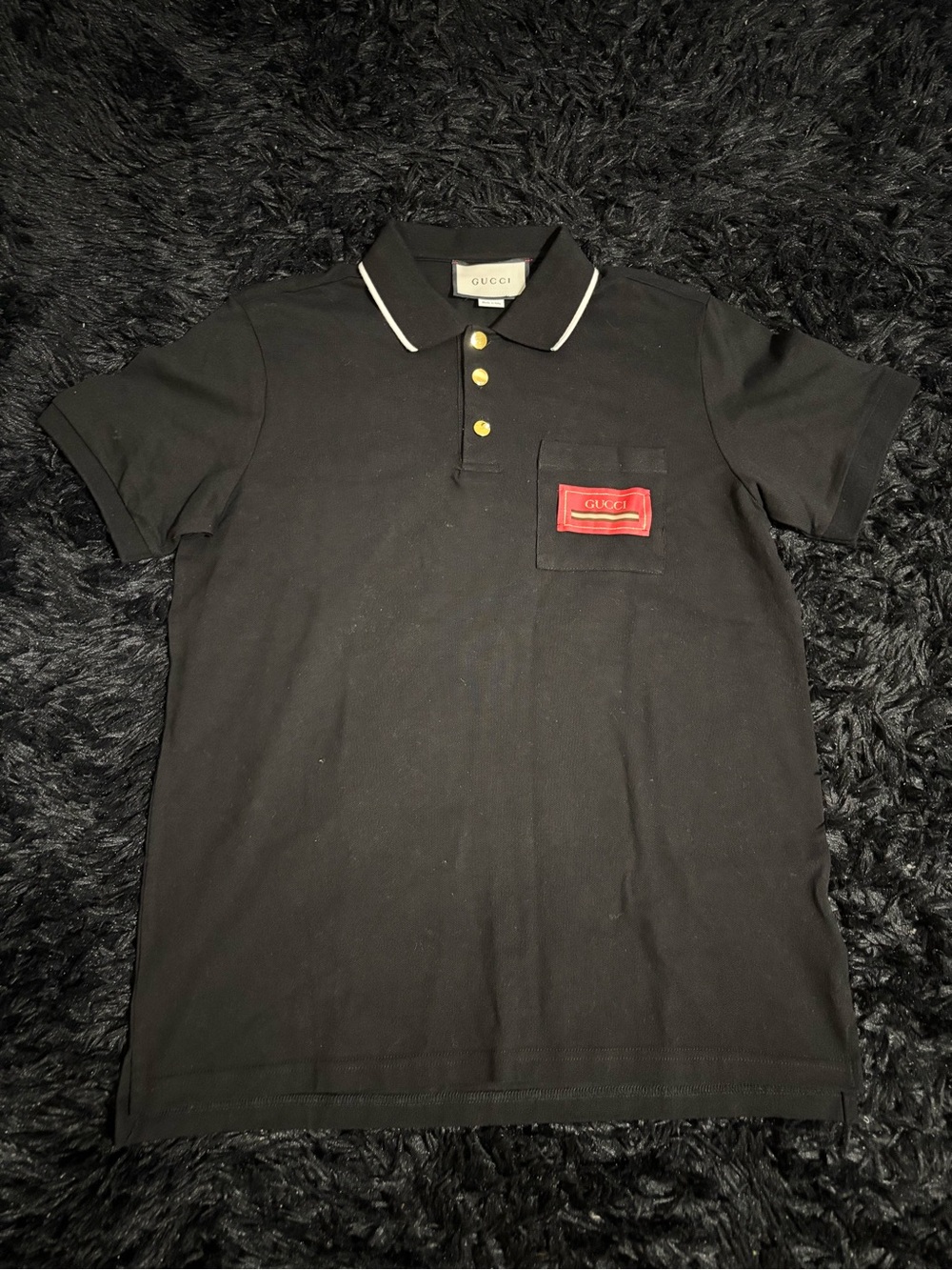 Gucci Black Polo Shirt With Red Logo Patch